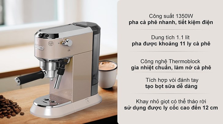 Máy pha cà phê Delonghi EC785.BG là loại bán tự động, thiết kế nhỏ gọn với màu be sang trọng