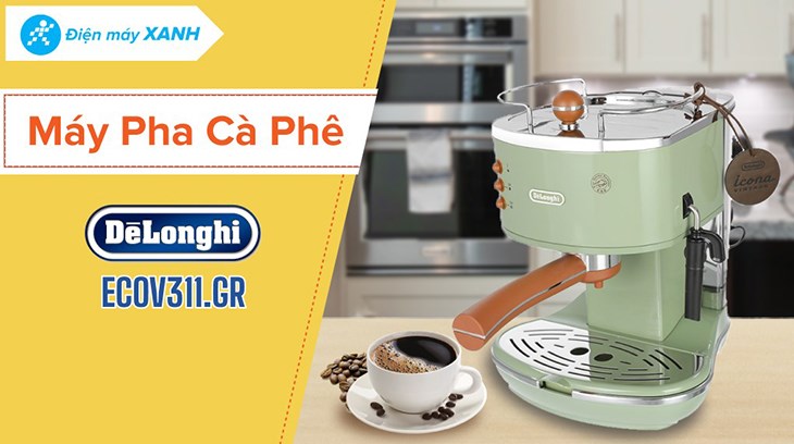 Máy pha cà phê Delonghi ECOV311.GR có thiết kế cổ điển, màu xanh rêu xu hướng, pha cà phê nhanh chóng