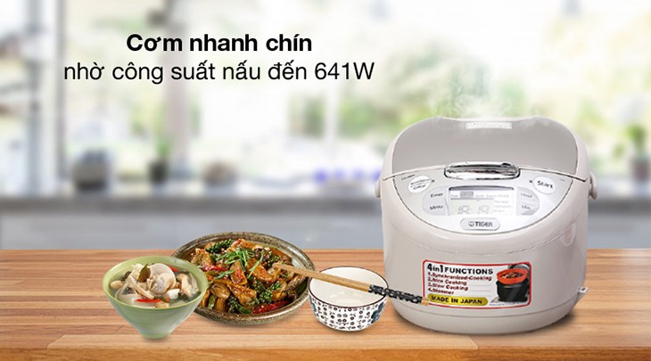 Nồi cơm điện tử Tiger 1 lít JAX-S10W sở hữu kiểu dáng tinh tế, hoạt động mạnh mẽ với công suất 64W