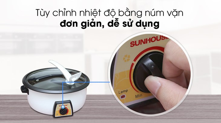 Nồi lẩu điện Sunhouse SHD 4521 3 lít sử dụng điều khiển bằng nút vặn