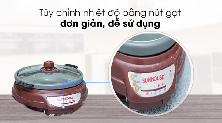Nồi lẩu điện Sunhouse SH-535L Nâu 3.5 lít điều khiển bằng nút gạt