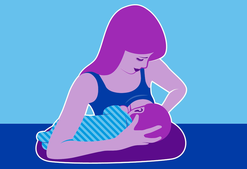 Tư thế ôm ru ngang giúp mẹ dễ dàng dùng một tay điều chỉnh vị trí đầu để trẻ ngậm ti đúng cách. Nguồn ảnh: Northwell Health Tư thế ôm ru ngang giúp mẹ dễ dàng dùng một tay điều chỉnh vị trí đầu để trẻ ngậm ti đúng cách. Nguồn ảnh: Northwell Health