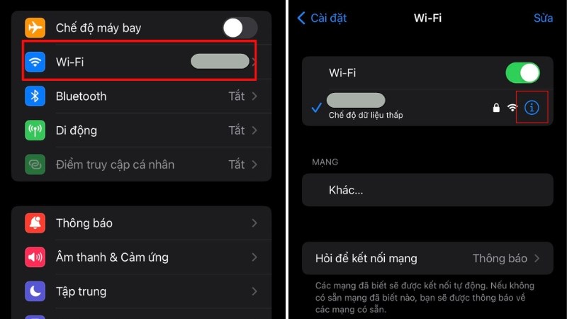 Chọn vào WiFi để thực hiện xóa mạng WiFi