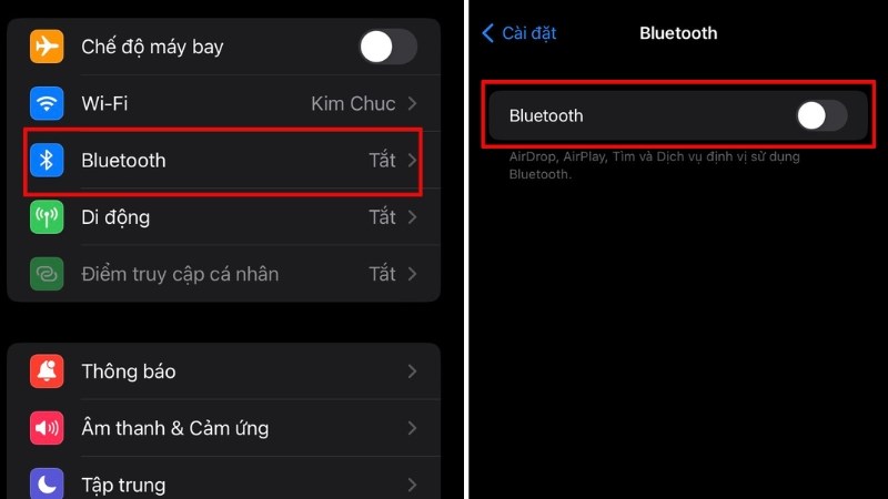Tắt Bluetooth của iPhone để kiểm tra kết nối WiFi