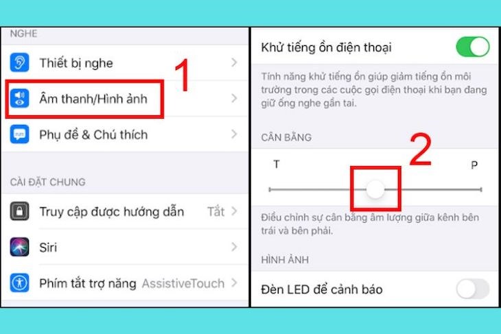 Tiếp theo, bạn chọn Âm thanh/Hình ảnh trong mục Nghe -> Chỉnh nút âm lượng vào vị trí cân bằng ở giữa thanh âm lượng T/P