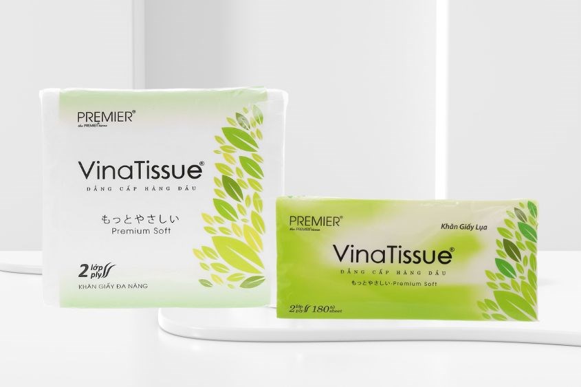 Khăn giấy ăn Premier VinaTissue 2 lớp có chất liệu dẻo và khả năng thấm hút tốt