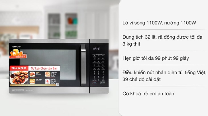 Lò vi sóng có nướng Sharp R-C932XVN-BST 32 lít thiết kế đơn giản theo phong cách truyền thống