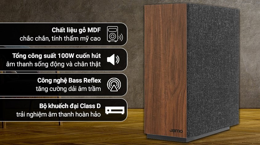 Loa siêu trầm Jamo S808 Walnut 100W có đường kính loa bass dưới 20cm Loa siêu trầm Jamo S808 Walnut 100W có đường kính loa bass dưới 20cm