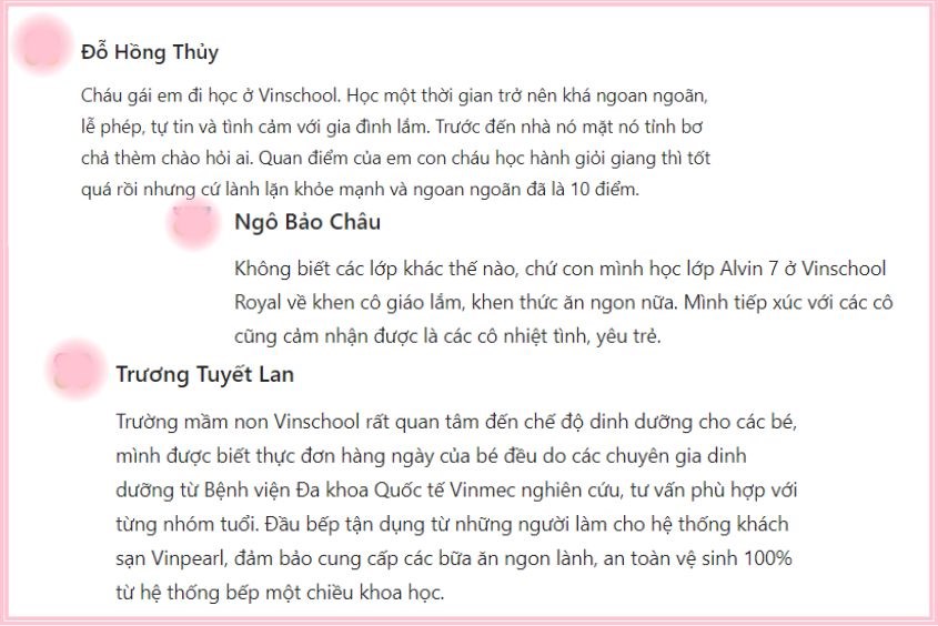 Bình luận thực tế của phụ huynh