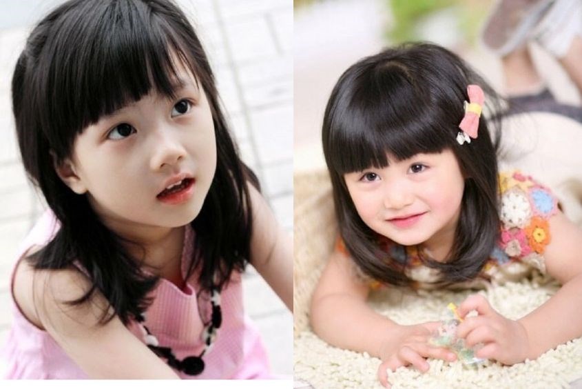 Bé gái cực kỳ đáng yêu mới mái ngố và tóc cắt layer