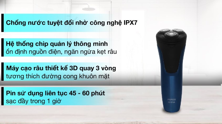 1 Máy cạo râu Flyco có thiết kế nhỏ gọn, sang trọng, dễ cầm nắm và thao tác