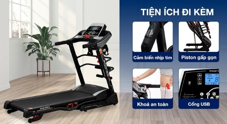 Các tiện ích trên máy chạy bộ Poongsan TMP 900 giúp bạn tập luyện hiệu quả và an toàn hơn