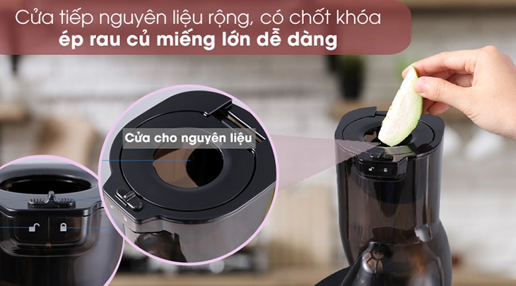 Máy ép chậm Kuvings EVO820 đỏ có cửa tiếp nguyên liệu rộng đến 82 mm dễ dàng vắt ép rau củ quả miếng lớn