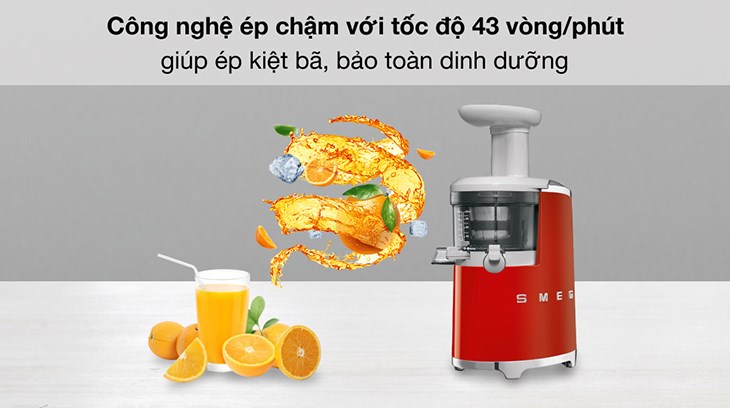 Máy ép chậm Smeg SJF01RDEU (535.43.629) được ứng dụng công nghệ ép chậm, bảo toàn tốt hàm lượng dinh dưỡng