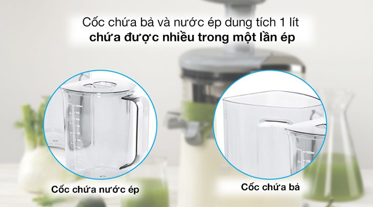 Máy ép chậm Smeg SJF01CREU (535.43.625) sở hữu cối đựng lớn, phục vụ tốt cho 4 - 6 người