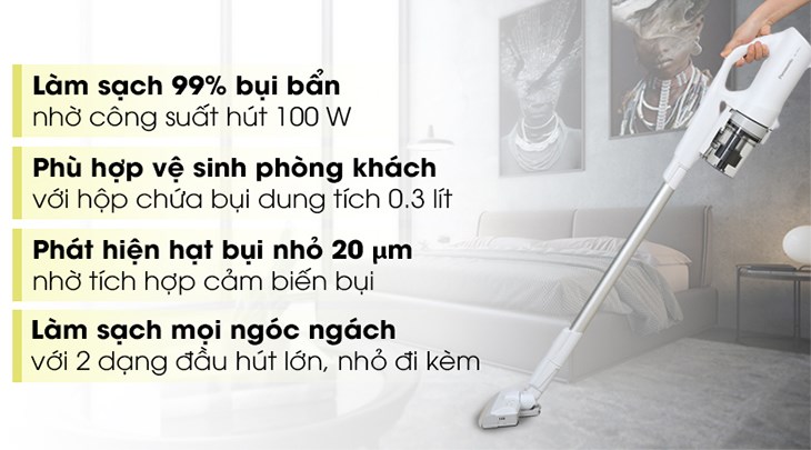 Máy hút bụi không dây Panasonic MC-SB30JW049 có thiết kế gọn nhẹ, dễ dàng di chuyển vệ sinh bằng một tay