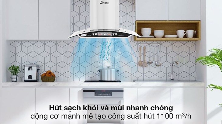Máy hút mùi kính cong Apex APB6601-70C sở hữu công suất mạnh mẽ, hút mùi hiệu quả