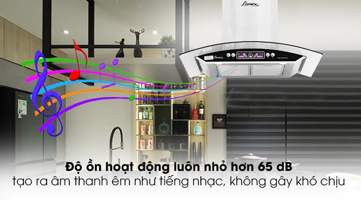 Máy hút mùi Apex có độ ồn dưới 65dB, mang đến không gian thoải mái cho người dùng khi nấu nướng