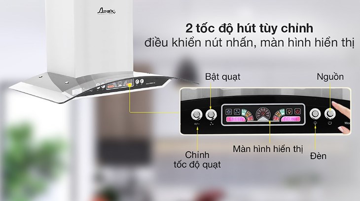 Máy hút mùi Apex được trang bị bảng điều khiển tiện lợi, dễ dàng sử dụng