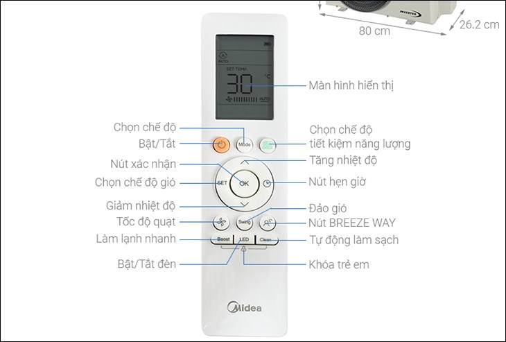 Điều khiển của điều hòa Midea Inverter 1 HP MSAGA-10CRDN8 