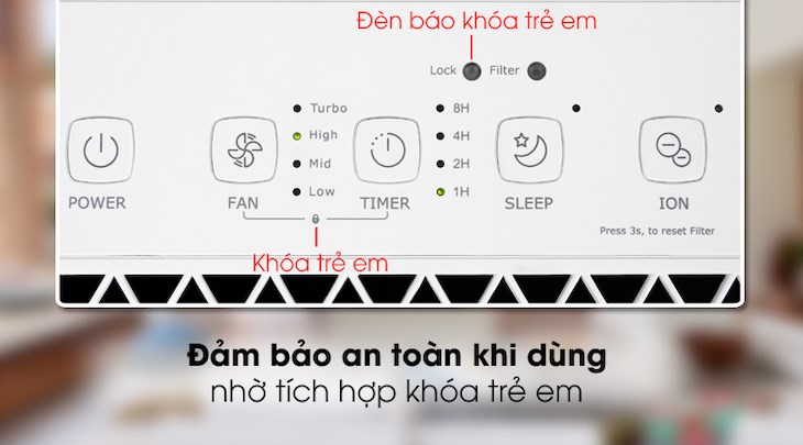 Máy lọc không khí Midea KJ20FE-BD 50W với tính năng khoá trẻ em đảm bảo an toàn cho trẻ nhỏ