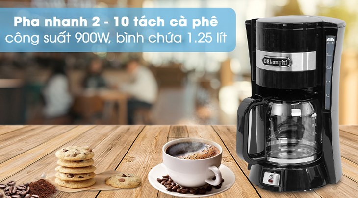 Máy pha cà phê Delonghi ICM15210.1 sở hữu kích thước gọn gàng, kiểu dáng hiện đại, màu đen sang trọng