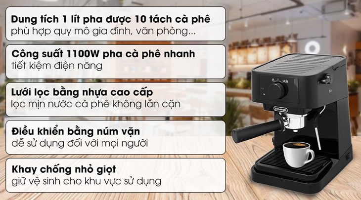 Máy pha cà phê Delonghi EC230.BK thiết kế 2 vòi ra sử dụng tiện lợi