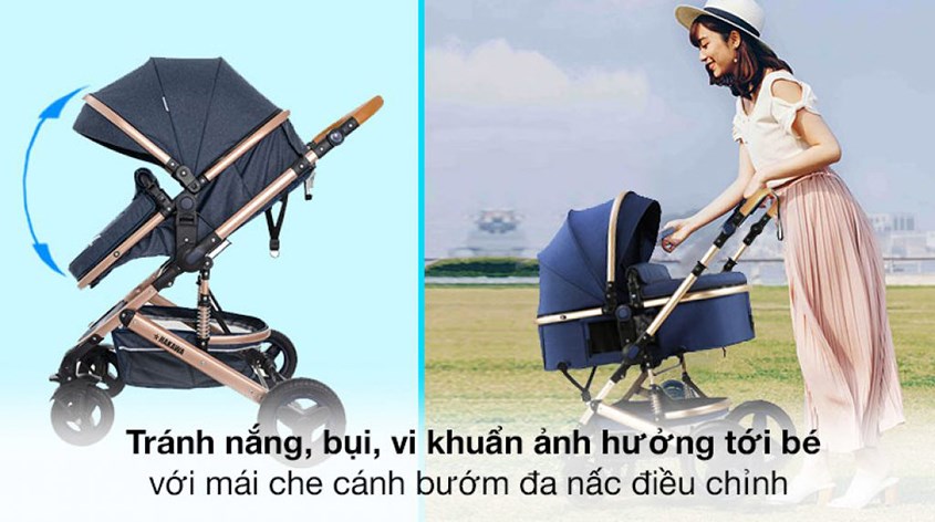 Xe đẩy cho bé 2 chiều HAKAWA HK-B02 cho bé từ 0 đến 36 tháng tuổi - màu xanh dương