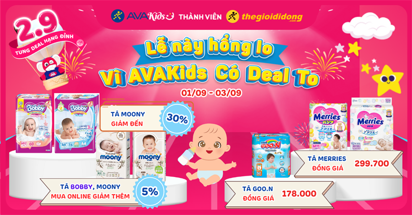 Đại lễ 2/9 tã giảm xả láng! Tất cả tã Moony, Bobby, Merries, Goo.N giảm sốc đến 30% khi mua online