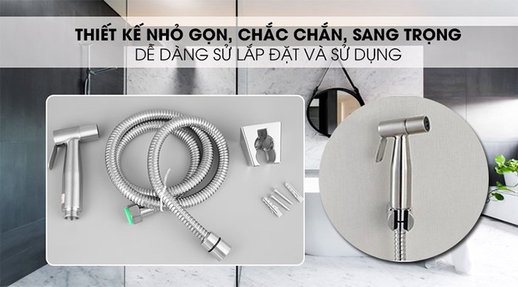 Vòi xịt vệ sinh inox Eurover PLE-310X có thiết kế hiện đại, được làm bằng inox 304 chống han gỉ, độ bền cao