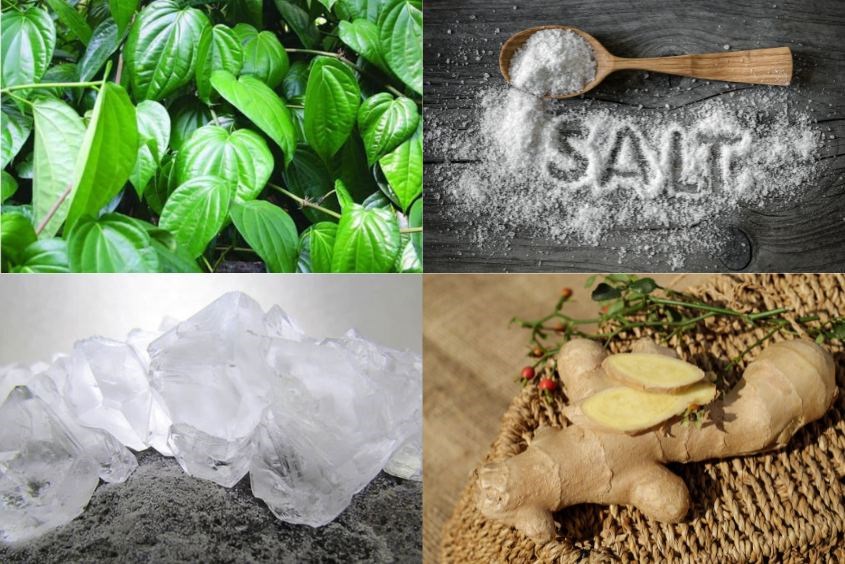 Mẹ có thể xông vùng kín sau sinh bằng lá trầu không, gừng, phèn chua, muối,...