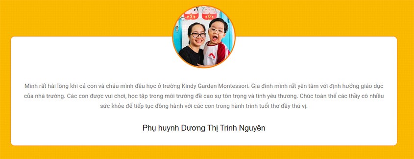 nhận xét của ba mẹ trường mầm non quốc tế Kindy Garden Montessori