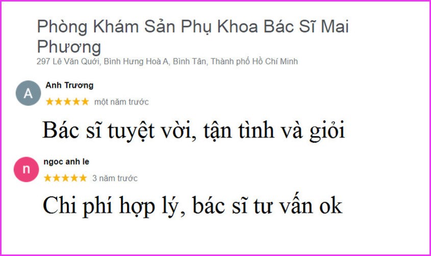 Nhận xét về phòng khám sản phụ khoa Mai Phương