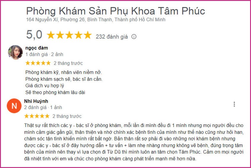 Nhận xét về phòng khám sản phụ khoa Tâm Phúc