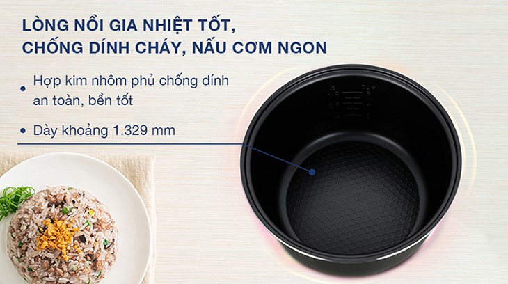 Nồi cơm điện Crystal có lòng nồi được làm từ chất liệu hợp kim nhôm phủ lớp chống dính cao cấp