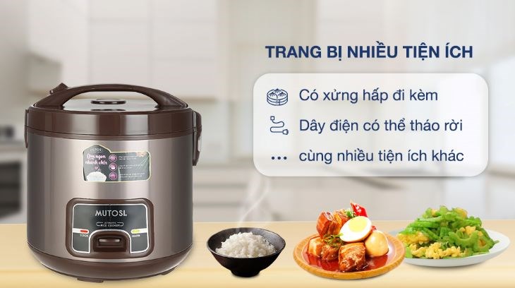 Nồi cơm nắp gài Mutosi 2.8 lít MR-38 có cấu tạo đơn giản, phù hợp với người lớn tuổi