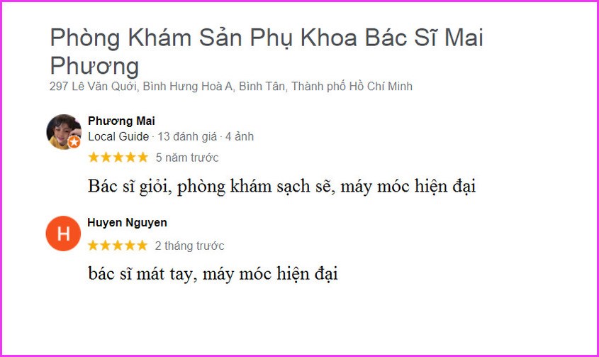 Đánh giá về phòng khám sản phụ khoa Mai Phương