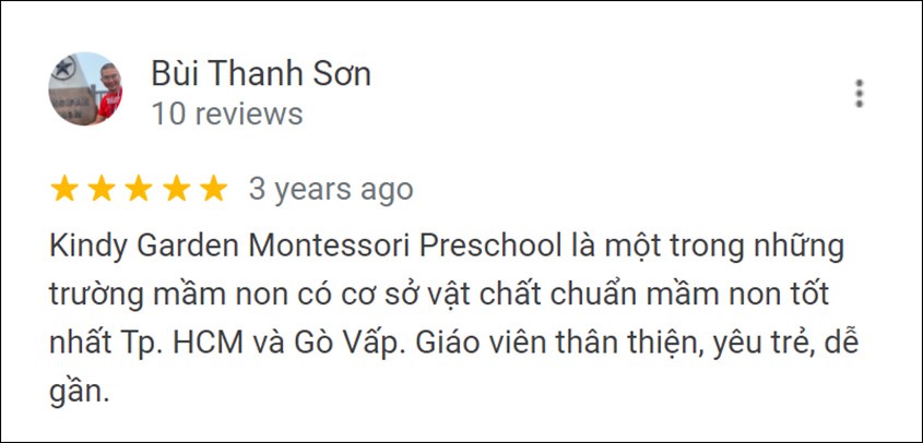 review của ba mẹ trường mầm non quốc tế Kindy Garden Montessori