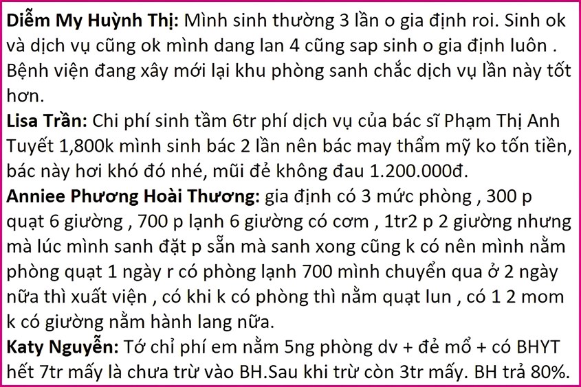 Một số đánh giá của các mẹ đã từng sinh ở bệnh viện Gia Định