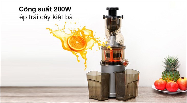 Sản phẩm có công suất hoạt động mạnh mẽ lên đến 200W, giúp ép kiệt nước các loại nguyên liệu