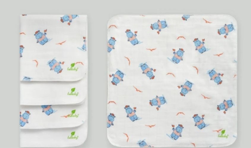 5 khăn sữa cotton Dobby Lullaby NH637P 4 lớp 30x30 cm - Màu trắng hà mã
