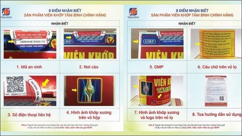 Có thể phân biệt hàng chính hãng viên khớp Tâm Bình thông qua nhiều đặc điểm
