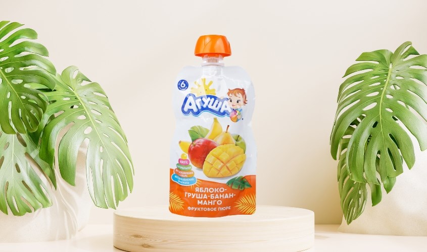 Dinh dưỡng trái cây nghiền táo, lê, chuối và xoài Agusha 90g (từ 6 tháng)