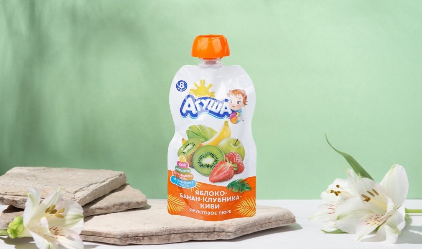 Dinh dưỡng trái cây nghiền táo, chuối, dâu tây và kiwi Agusha 90g (từ 8 tháng)