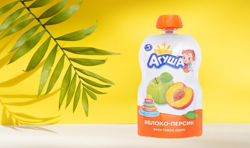 Dinh dưỡng trái cây nghiền táo, đào Agusha 90g (từ 5 tháng)