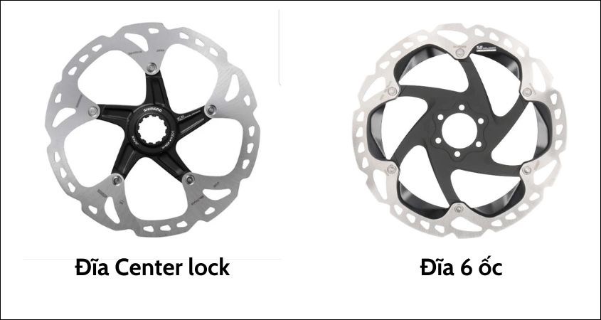 Có hai loại đĩa thắng thường dùng là đĩa 6 ốc và đĩa Center lock