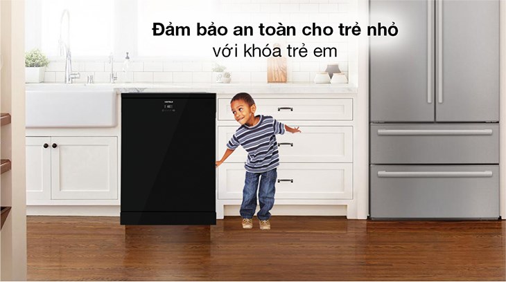 Máy rửa chén độc lập Hafele HDW-F60F (533.23.310) trang bị khoá an toàn, phù hợp với gia đình có trẻ em