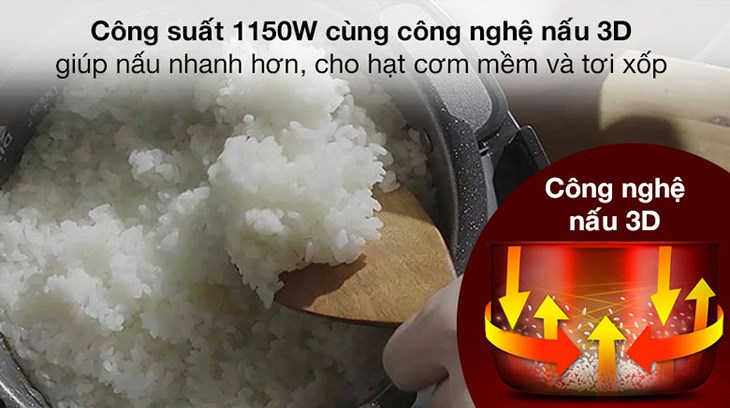 Nồi cơm điện tử áp suất Cuckoo 1.8 lít CRP-RT1008F/WHPGVN sở hữu công nghệ nấu 3D giúp cơm chín nhanh, đều và không bị khô