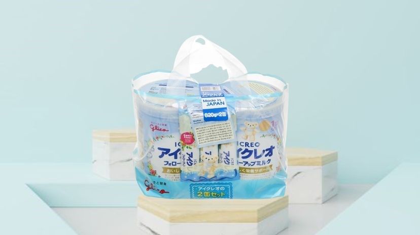 Combo 2 hộp sữa bột Glico Icreo số 1 vị nhạt thanh 820g (9 - 36 tháng) - kèm 5 thanh số 1
