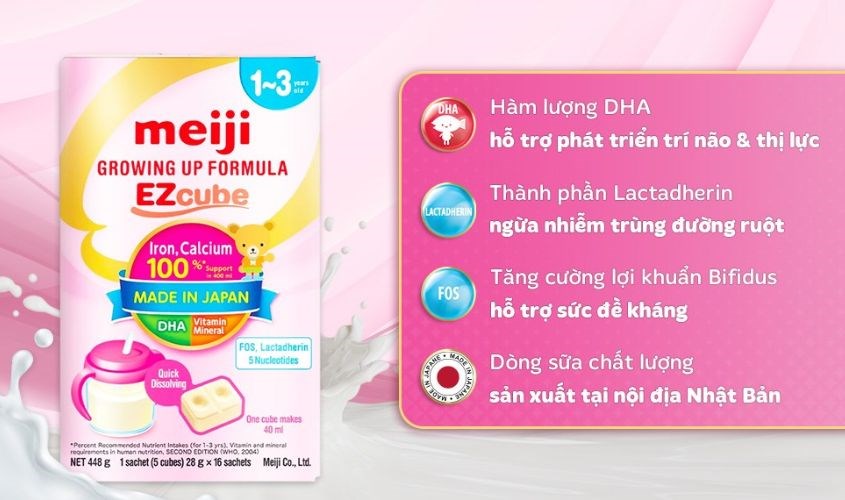 Sữa bột dạng thanh Meiji Growing Up Formula Ezcube 448g (1 - 3 tuổi)